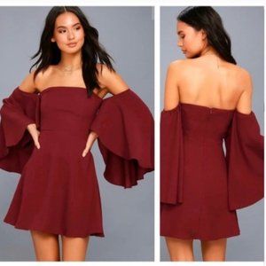 NWT Lulu Off-The-Shoulder Wine Red Dress